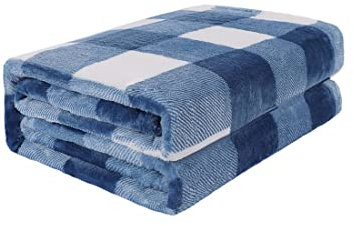 PiccoCasa Karierte Decke Wolldecke Große Decke Tagesdecke Fleecedecke Warme & weiche Wohn- & Kuscheldecke als Sofadecke/Couchdecke Sofaüberwurf Blau&Weiß 75x100cm