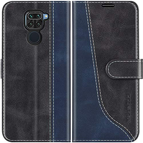 Mulbess Funda para Xiaomi Redmi Note 9, Funda Libro Protectora Carcasas TPU, Ranura para Tarjeta, Cierre Magnético, Elegante Negro