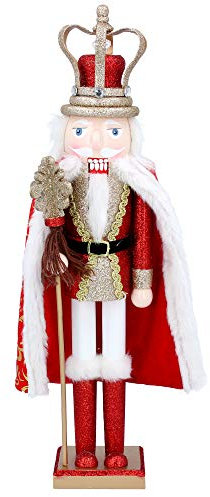 Gisela Graham Wooded Christmas Ornament 46cm - Red/Gold King Nutcracker