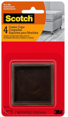 Scotch SP902-NA Caster Cups, Hard Brown, 2-in, 4, 6-Packs Total Chair Leg Protectors, Square 2