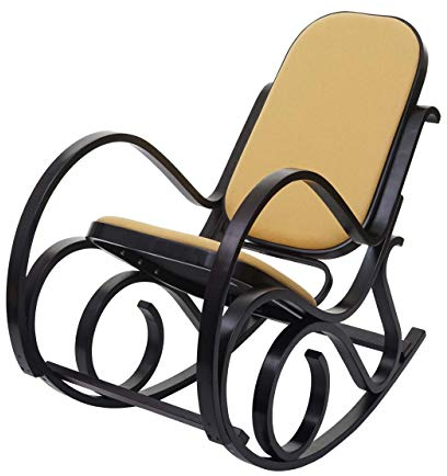 Mendler Schaukelstuhl M41, Schwingsessel Fernsehsessel, Massiv-Holz - Walnuss-Optik, Stoff/Textil gelb