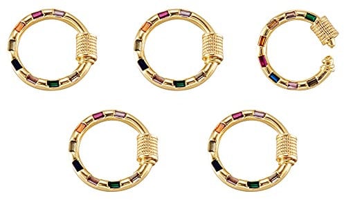 PandaHall 5pcs Brass Ring Screw Carabiner Lock Charms with Colorful Cubic Zirconia Real 18K Gold Plated Key Chain Hook Clasps Connector for Keyrings Handbags Necklaces Jewelry Making Crafts,20x3mm