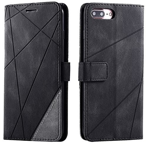 Vankii Cover per iPhone 8 Plus /7 Plus (5,5 Pollici), Flip Caso Libro Portafoglio Custodia in Pelle PU Magnetica,Custodia Pelle Sintetica TPU Silicone Antiurto,Funzione Supporto Slot Schede (Nero)