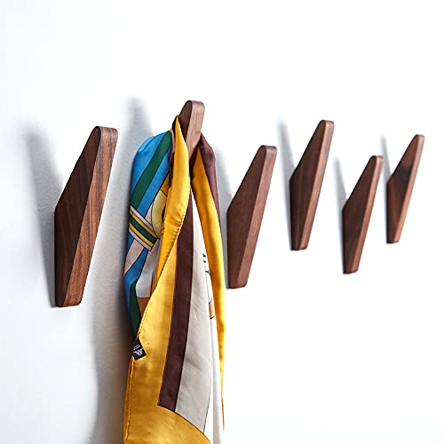 LONANGG Schwarze Walnuss Holz Wandhaken,6 Stück Kleiderhaken Minimalistisches Design Wandmontierte rustikale Holzhaken Kleiderbügel Hutablage Haken zum Aufhängen von Badezimmerhandtüchern.Wandhaken