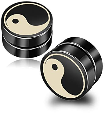 Magnetische Ohrringe für Mädchen, Ohrstecker Damen Edelstahl Schwarz Damen Yin Yang Ohrstecker Schwarz-8MM