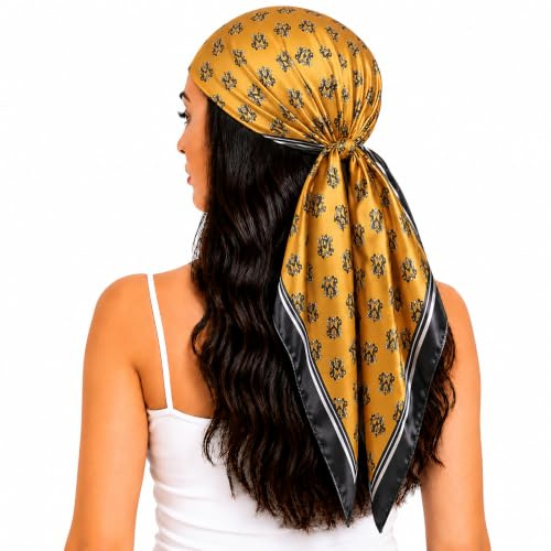 FAIRYGATE Square Scarf Yellow Silk Bandana for Women Lightweight Satin Scarves for Hair Head Neck Neckerchief 27 Fashion Scarfs 21231