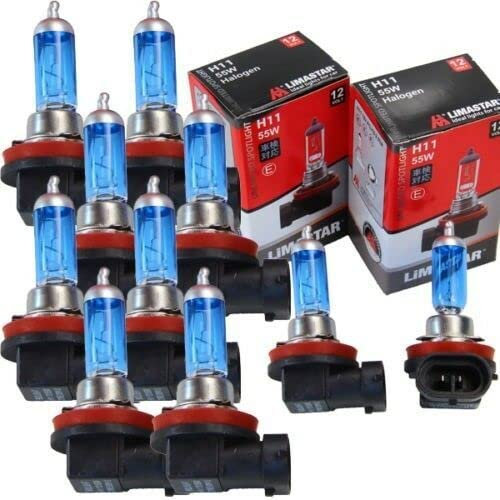 Recambo 10x Halogen H11 Scheinwerferlampe Birne 55W 12V Abblendlicht Fernlicht Glühlampen | E - Prüfzeichen | Sockel PGJ19-2 - Xenon Weiß