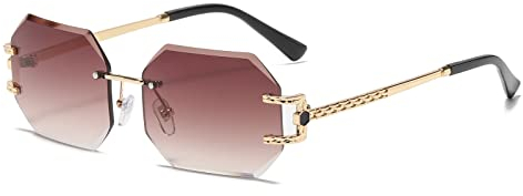 Long Keeper Randlose Sonnenbrille Vintage - Unisex Retro Sonnenbrille Achteckig Klein Sonnenbrille Quadratisch Party Festival Brille Für Damen Herren