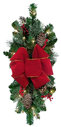 MISNODE 16,5 vorbeleuchtete Treppengirlande, künstliche Beeren-Kiefernuss-Wandkranz, Ornament, Weihnachten, Tropfenform, Weihnachtsgirlande für Treppengeländer