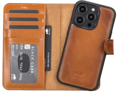 Solo Pelle Lederhülle kompatibel für iPhone 14 Pro in 6.1 Zoll abnehmbare Hülle (2in1) inkl. Kartenfächer für das original Apple iPhone 14 Pro (Cognac Braun)