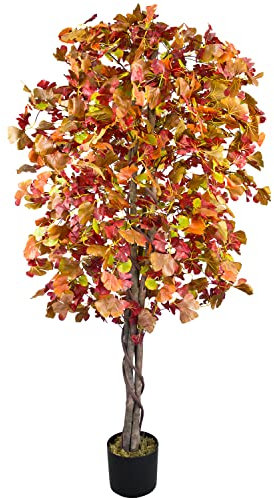 Decovego Ginkgo Ginkgobaum Kunstpflanze Künstliche Pflanze Kunstbaum mit Echtholz 180 cm Innendekoration Kunst Pflanze wie echt im Topf
