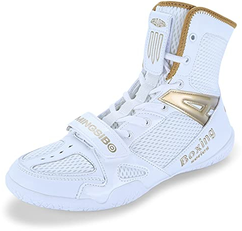 BLBK Chaussure Boxe Anglaise Chaussure de Lutte Bottes de Boxe Mixte, Or Blanc., 44 EU