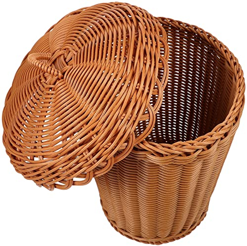 Alipis Hyacinth Can Water Room Office Waste Wicker Woven Laundry Paper Container for Wastebasket Basket Pot Baskets Lid: Sundries Garbage Imitated Bathroom with Kitchen Rattan Small Waste Paper Bin