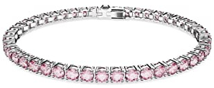 SWAROVSKI Matrix Tennis Bracelet, Round Cut, Small, Pink, Rhodium Finish, Medium, Crystal Brass, No Gemstone