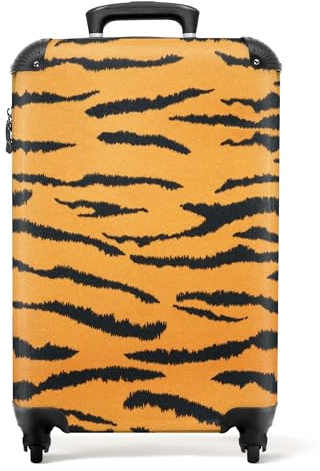 NoBoringSuitcases© Koffer Handgepäck Trolley Rollkoffer Kleine Reisekoffer | 55x35x20 cm - mit 4 Rollen - Tigerdruck - Tiere - Orange - Schwarz - Tiger - Fotokoffer - Kabinenkoffer - Boardgepäck