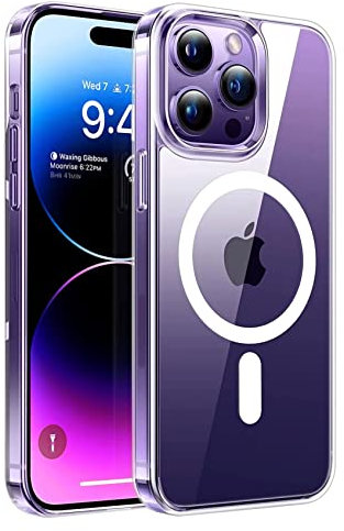 ULTRICS Custodia Magnetica, Compatibile con Ricarica Wireless Mag-safe, Custodia Antiurto per Telefono con Protezione Cadute, Cover Posteriore Sottile e Antigraffio, Trasparente (iPhone 14 Pro)