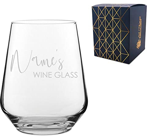Personalised Engraved Allegra 15.5oz Stemless Wine Tumbler with Name's Wine Glass Design, Personalise with Any Name for Any Occasion, Gift Box Included, Laser Engraved