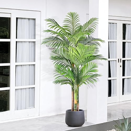 Keeplush Palmier Artificiel Triple Doré 180cm Haute, Palmier Artificiel Exterieur, Arbre Artificiel Exterieur ou Intérieur pour Maison Chambre Bureau Salon Balcon Jardin Décoration (1Pack)