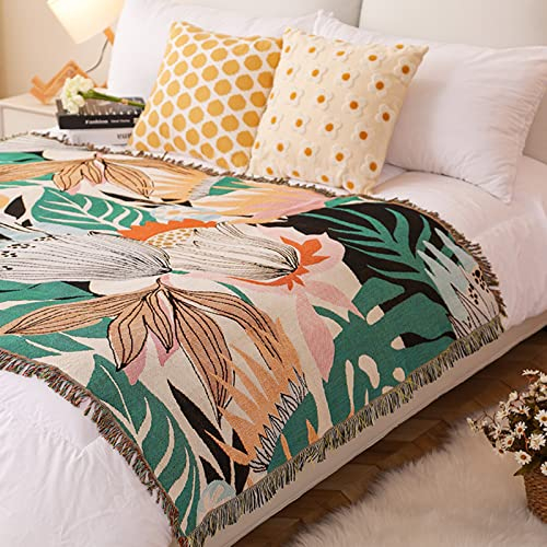 LumiSyne Doppelseitige Baumwolle Gewebt Decke Überwurf Mit Quaste Dschungel Böhmische Stil Wandteppich Kuscheldecke Dekorative Decke Für Bett Couch Sessel Camping Decke Tischdecke Teppich 160x130cm