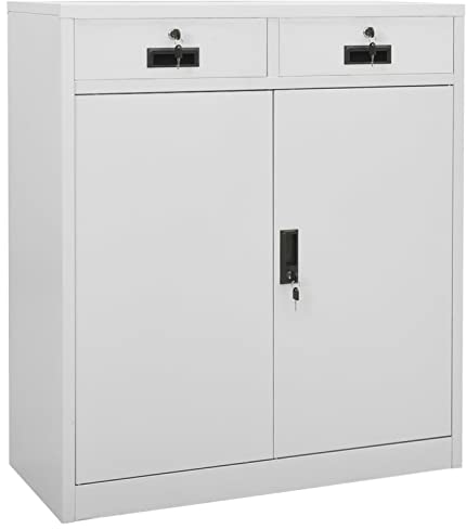 BULANED Büroschrank, Aktenschrank, Werkzeugschrank, Metallschrank, Stahlschrank, Kellerschrank, Universalschrank, Lagerschrank, Garagenschrank, Hellgrau 90x40x102 cm Stahl