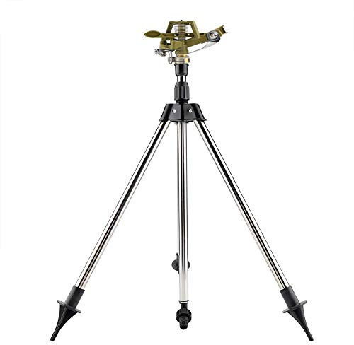Sprinkler,Heavy Duty Impact Sprinkler on Tripod Base Tall Metal Pulsating Telescoping Tripod Sprinkler Legs Extends Insert Zinc Sprink for Large Area, Yard, Lawn, Garden,