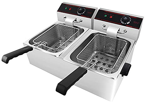 Electric Deep Fryer 3000W Double 8L Large Frying Basket Oil Filter with Temperature Control Deep Fat Fryer Stainless Steel Removable Oil Container for Commercial Home,Single Cylinder (Double Cylinder