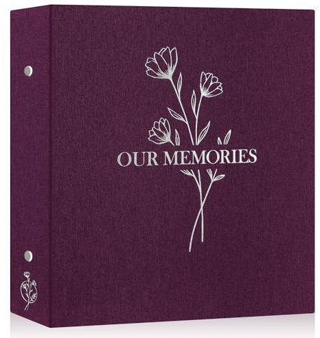 Lanpn Fotoalbum 10x15 1000, Extra Großes XXL Leinen OUR MEMORIES Einstecken Einsteckalbum für Hoch und Querformat Fotos Bilder Violett