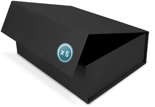 Verpackungswelt Geschenk-Box mit Deckel | 23 x 17 x 10 cm (5er Pack) | Geschenk-Karton mit Magnet-Verschluss | Perfekt für Geburtstag, Hochzeit, Weihnachten, Geburt | Geschenk-Verpackung Schwarz Natur