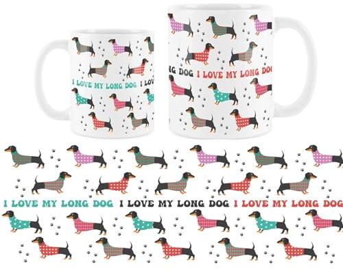 Purely Home Mug en céramique teckel avec saucisse et inscription I Love My Long Dog Blanc