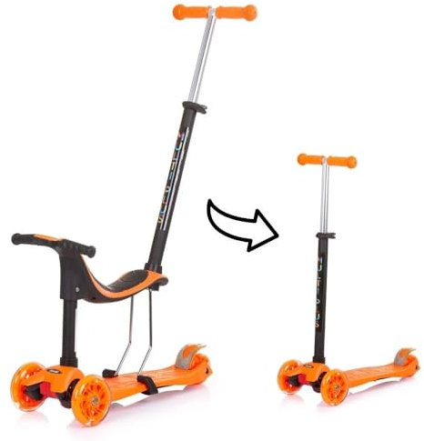 Chipolino Kinderroller 3 in 1 Multi Plus 3 Räder, Laufrad, Roller, LED-Lichter orange