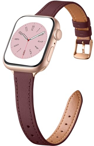 CeMiKa Cinturini Sottili Pelle Compatibile con Cinturino Apple Watch 42mm 44mm 45mm 46mm 49mm, Cinturino Pelle per Apple Watch Ultra/Ultra 2/iWatch Series 10 9 8 7 6 5 4 3, Donne Uomini, Rosso Vino