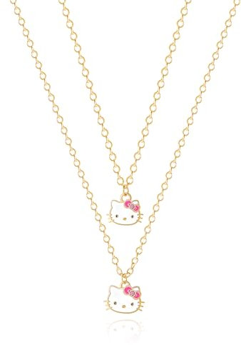 Hello Kitty Sanrio Damen-Halsketten-Set f r Mutter und Tochter, offizielle Lizenzprodukte, 18 kt Gold, 40,6 cm + 5,1 cm, Messing, Kristall, Messing, Kristall