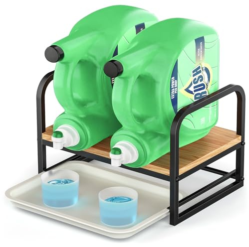 PAPAGIFTREE Laundry Detergent Holder, Laundry Liquid Detergent Organizer, Laundry Detergent Storage with Tray, Liquid Laundry Detergent Holder with Drip Tray for Laundry Room Organization