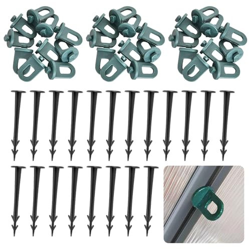50pcs/Set Greenhouse Clips with Anchoring Spikes, Plastic Greenhouse Fixing Clips Greenhouse Accessories for Greenhouse Fixing Wires Securing Insulation Netting Hanging Plants(Color:Green)