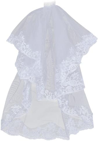 GORGECRAFT 750mm Hochzeits-Kathedralenschleier Langer Brautschleier Aus Mesh-Tüll Weiß Bestickter Rand Einfacher Hochzeitsschleier Mit Kamm Kopfbedeckung Brautschleier Taillenlänge Spitze Für Frauen
