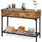 DREAMADE Table Console à 2 Niveaux 100x35x76CM,Table d’Entrée avec avec 2 Tiroirs,Cadre Métallique,Pieds Réglables,Table d'Appoint Style Industriel Vintage pour Entrée,Salon,Chambre (Brun Rustique)