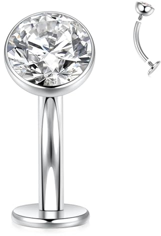 AROWRO Silver Belly Button Ring 10mm Flat Back Belly Ring 14G Belly Piercing Titanium Belly Button Piercing Cube Zircon Navel Ring Vch Jewelry Vch Navel Piercing Jewelry For Women Men