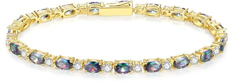 FANCIME Tennisarmband Damen 14K Vergoldet Alexandrit Tennis Armband 925 Sterling Silber Geburtsstein Geschenk Schmuck für Damen Mädchen, Länge 19 cm