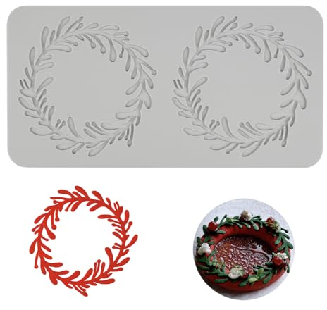 duisoad Spitze Silikonform Matte Zuckerhandwerk Abdruckform Silikon-Fondant-Spitzenmatte Kuchen Prägung Matte für Kuchen, Fondant, Schokolade und Dessertdekoration, 3-Wreath Leaves