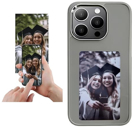 YATUO Smart Photo Rear Projection 𝐃𝐈𝐘 phone Case Customizable E-Ink Phone Case Instantly Display Photos On The Ink Screen Back Cover Personalize Your Phone Anytime Anywhere (Gray, For iPhone15 Pro)