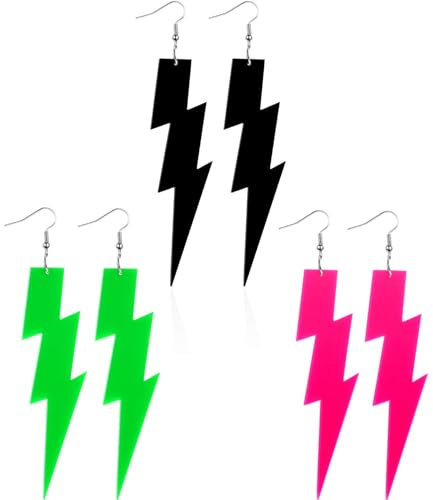 WATEFOER 1-3 Paar Neon Ohrringe für Damen Acryl Tropfen Ohrring Bunte 80er Jahre Ohrringe 80er 90er Jahre Outfit Damen Mädchen Halloween Retro Party Zubehör