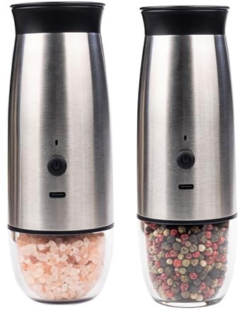 FelRelWel Electric Salt and Pepper Grinder Set, 2-Pack Refillable Pepper Grinder, 90ml, One-Handed Operation - Adjustable Coarseness, 2024 Gravity Model