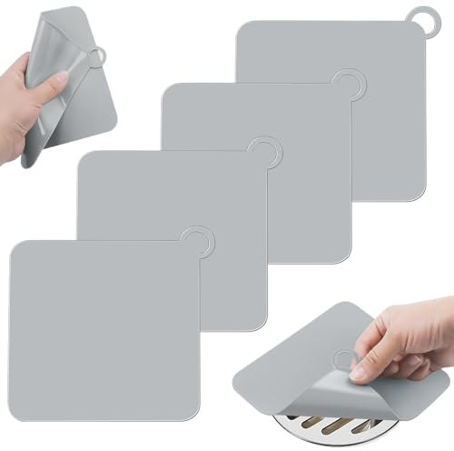 SLTAXAR 4 Stück Bodenablauf Abdeckung Quadrat Bodenablauf Matte 15cm Wannenstopper Silikon Bodenablaufmatte Anti-geruchs-Abflussstopfen Universal Geruchswaschbecken Abdeckung für Küche Bad und Wäsche