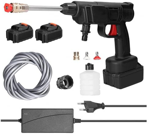 MLQUC Hidrolimpiadora,Lavadora de Autos Automática, 600W de Potencia, Dos Baterías 24V1500Mah,A Deua a Presión, Boquilla Multipropósito, para la Limpieza de Autos/Cercas/Pisos/Paredes.