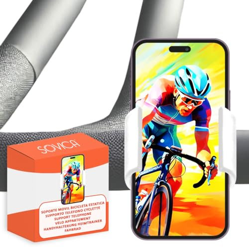 Support Telephone Velo Appartement Home Trainer Tapis de Course Potence elliptique Adaptation Universelle aux Smartphones jusqu'a 7,6 d'ecran Support Telephone Velo Home Trainer Blanc