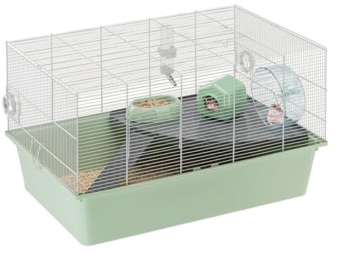 Ferplast Hamsterkäfig, Mäusekäfig Milos XL, Käfig für Hamster Mäuse, Kunststoffboden Struktur aus recyceltem Eisen, Einfache Wartung, Modulares Käfigsystem, Inklusive Zubehör, 69,5 x 46 x h 41 cm