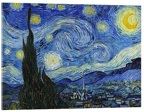 Posterlounge La Nuit étoilée Tableau en verre acrylique de Vincent van Gogh 18 x 13 cm Bleu Tableaux Décoration murale