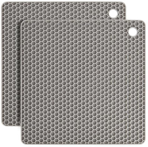 flintronic Sottopentola Silicone Set di 2, 18.5 * 0.5CM Presine in Silicone da Cucina Forma di Alveare, Resistente al Calore fino a 250 °C, Lavabile in Lavastoviglie, Multifunzione - Grigio
