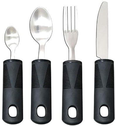 NIYATA 4 Pcs Wide Handles Easy Grip Cutlery Set,Chunky Handles Cutlery for Disabled Hands,Caring Cutlery,Comfortable Dining Aid for Elderly and Adults with Arthritis and Parkinson's Disease