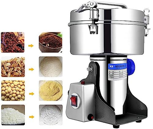 MZBDYYF Molinillo eléctrico de Acero Inoxidable para Hierbas/Especias secas - Alta Velocidad con Temporizador y protección contra sobrecarga - Capacidad de 4500 g - Grano a Grano.